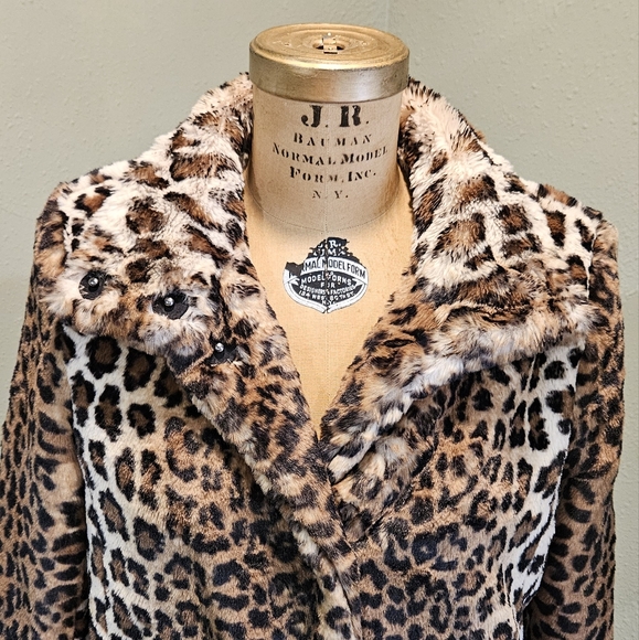 Loft Petites Leopard Print Faux Fur Jacket Coat Small Petite Brown Black Animal - Picture 4 of 8